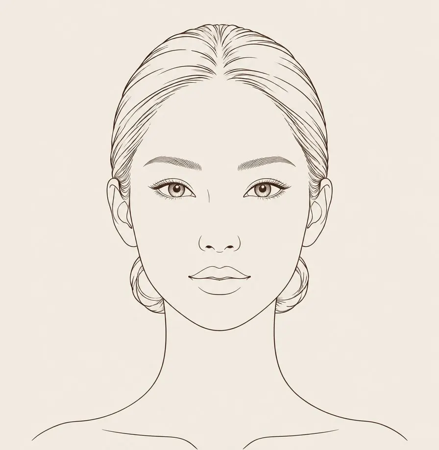Line illustration of a woman's face with numbered treatment areas